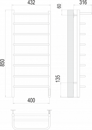 Полка П8 400х850 Электро (quick touch) Полотенцесушитель  TERMINUS Пермь - фото 3