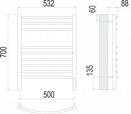 Классик П9 500х700 электро (sensor quick touch)  Полотенцесушитель TERMINUS Пермь - фото 3