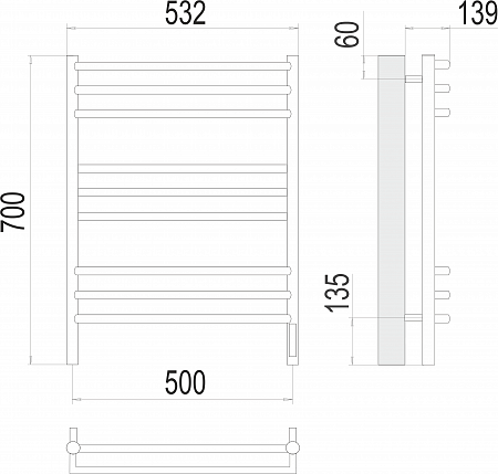 Прато П9 500х700 электро (sensor quick touch) Полотенцесушитель  TERMINUS Пермь - фото 3