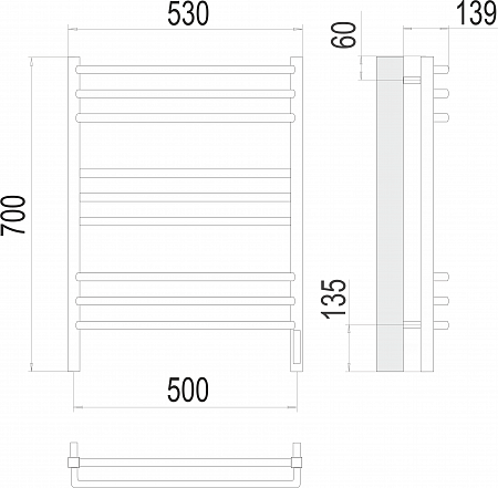 Соренто П9 500х700 электро (sensor quick touch) Полотенцесушитель  TERMINUS Пермь - фото 3