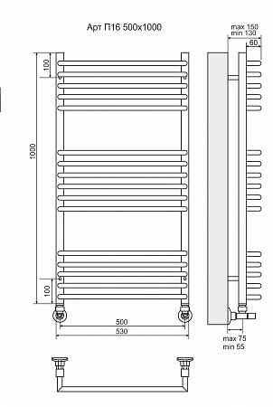 Арт П16 500х1000 Полотенцесушитель  TERMINUS Пермь - фото 3